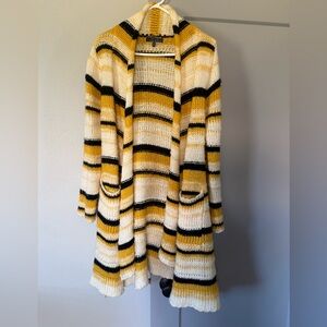 Blue Blush Striped Open-Front Cardigan - Yellow, Black & Cream